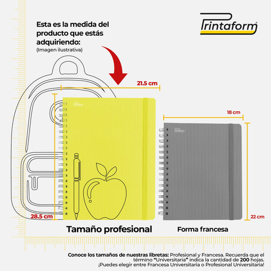 Libreta Universitaria Arcoíris profesional pasta dura, 200 hojas