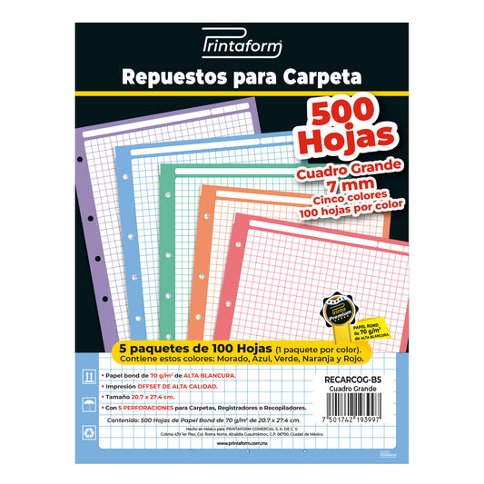 Repuestos para Carpeta Multicolor 500 hojas