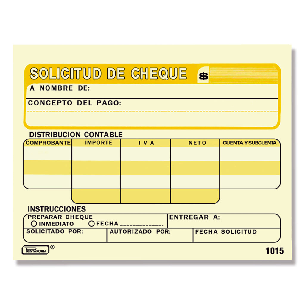 Solicitud de Cheque B-1015 (Paq. c/3 blocks)