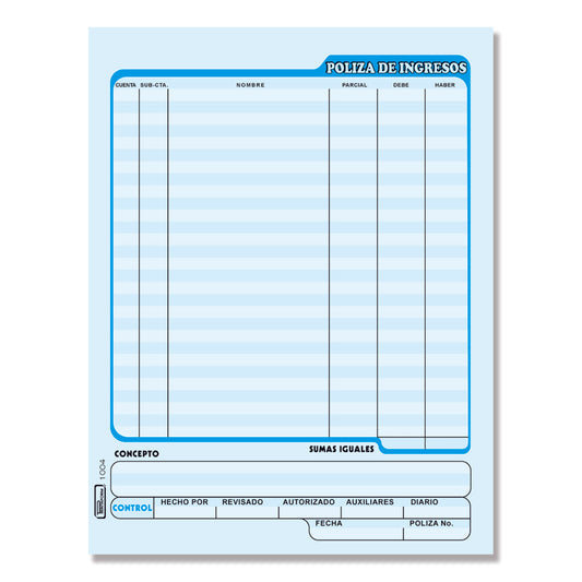 Póliza de ingresos, Póliza Egresos, Póliza de diario (Pq. c/3 blocks)