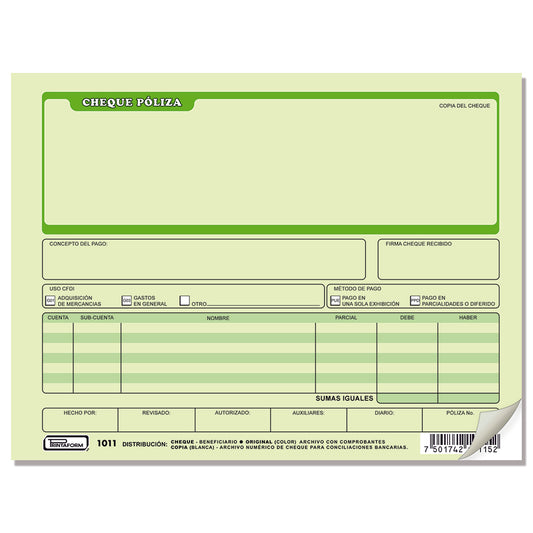 Cheque Póliza (Pq. c/3 blocks)