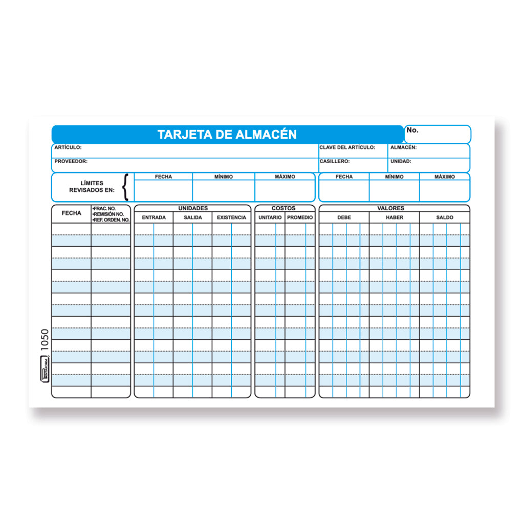 Tarjeta de Almacén B-1050, (Pq. c/3 blocks)