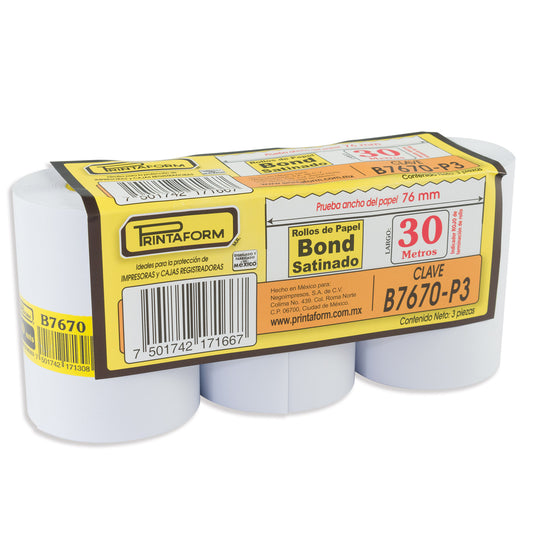 Rollo Bond Satinado 76mm x 30m, B7670