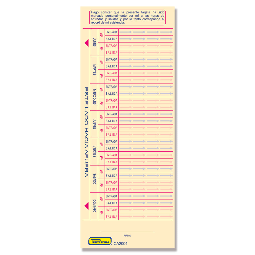 Tarjeta Control de Asistencia 300 tarjetas (Paq. c/3 blocks)