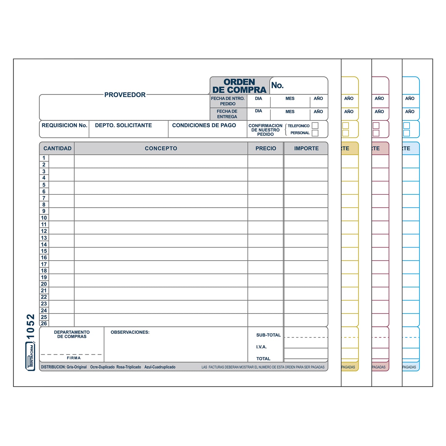 Orden de Compra B-1052 (Paq. c/3 blocks)
