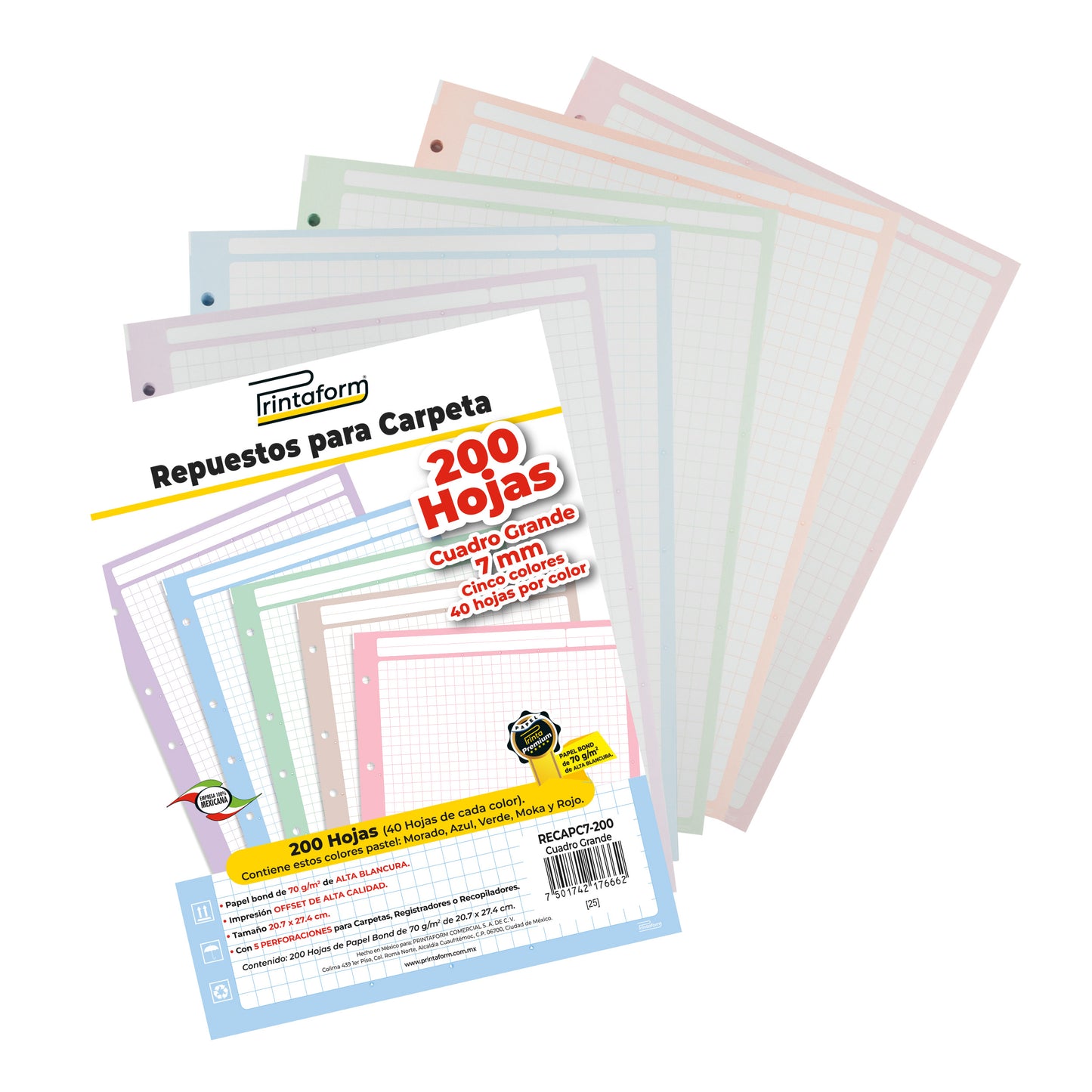 Repuestos para Carpeta Arcoíris Pastel 200 hojas
