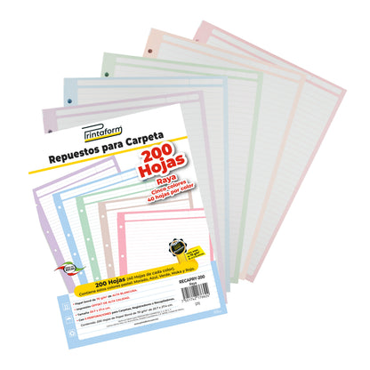 Repuestos para Carpeta Arcoíris Pastel 200 hojas