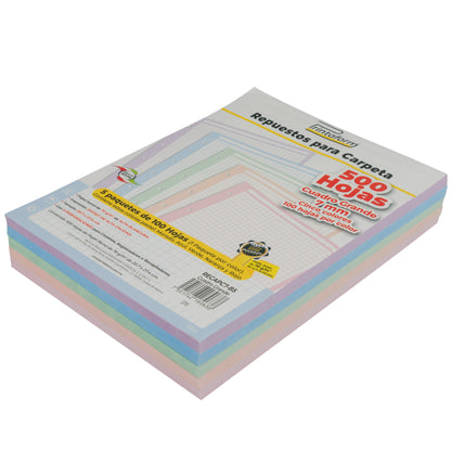 Repuestos para Carpeta Arcoíris Pastel 500 hojas