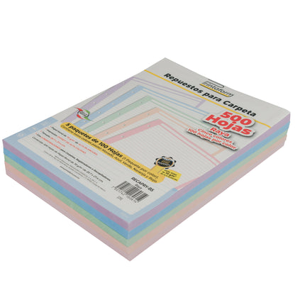 Repuestos para Carpeta Arcoíris Pastel 500 hojas