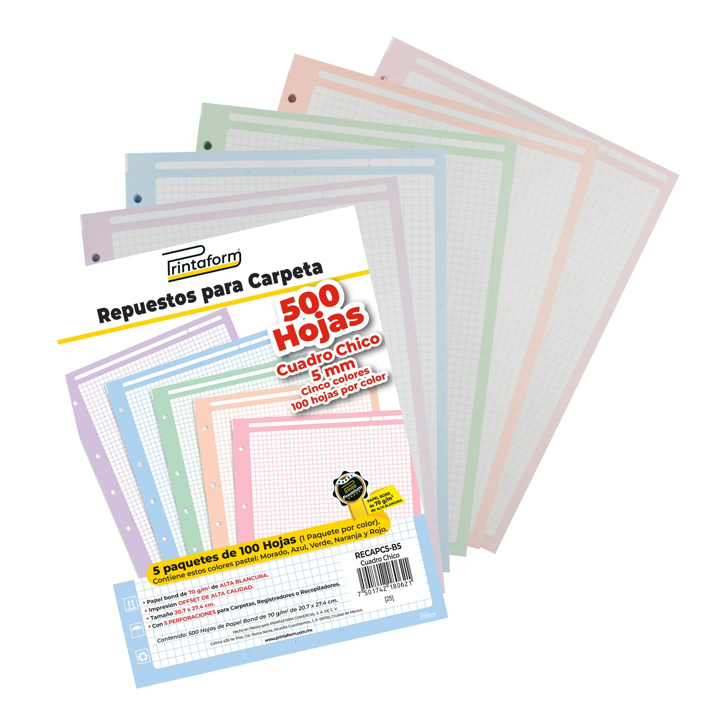 Repuestos para Carpeta Arcoíris Pastel 500 hojas