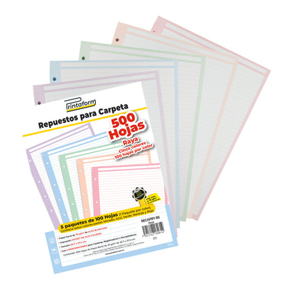 Repuestos para Carpeta Arcoíris Pastel 500 hojas