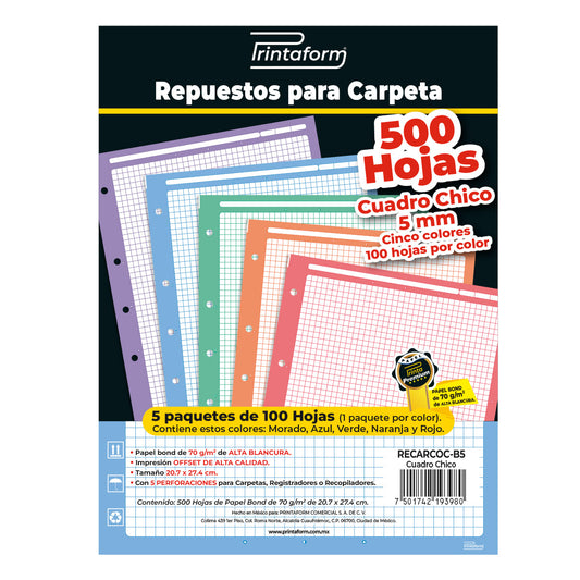 Repuestos para Carpeta Multicolor 500 hojas