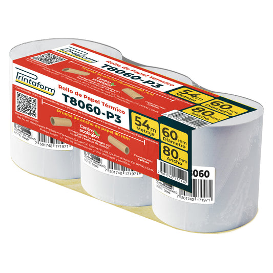 Rollo Térmico T8060, 80mm x 60mm, 54m