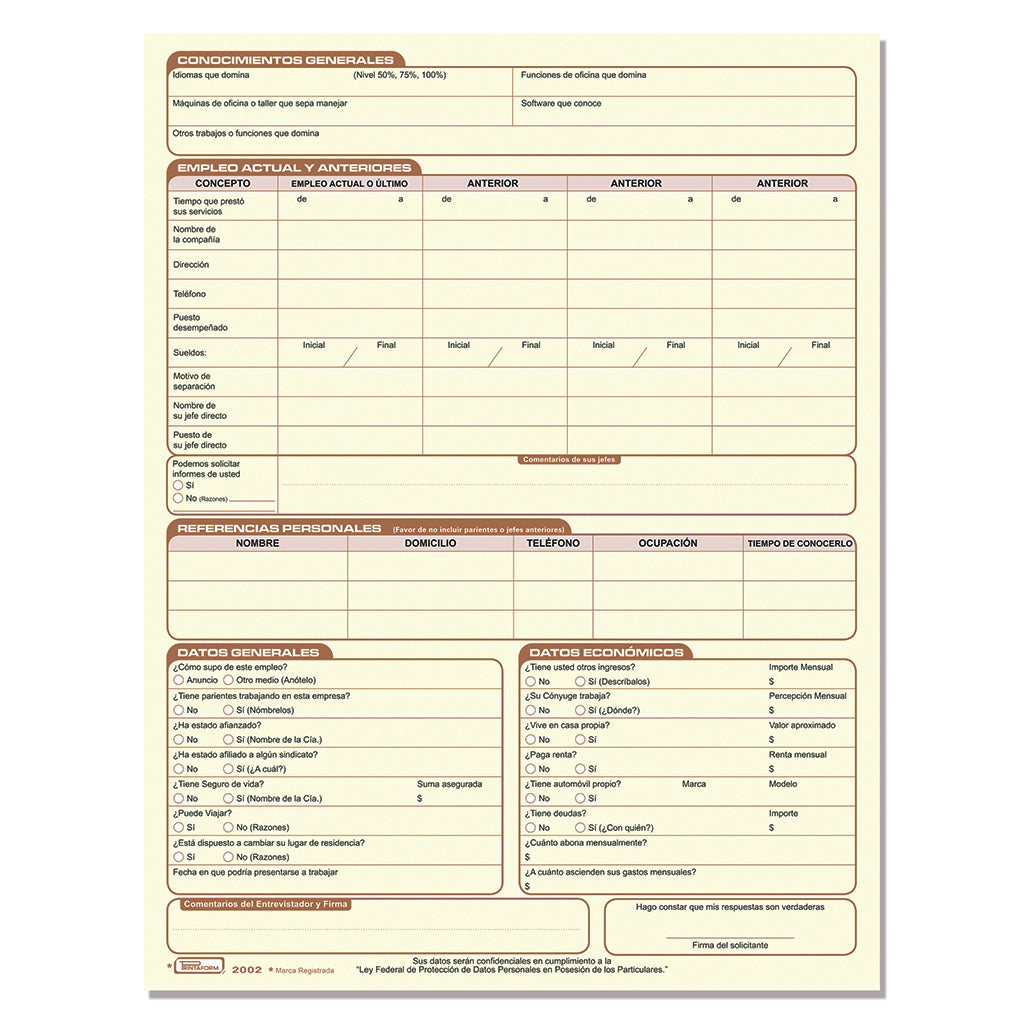 Solicitud De Empleo (Pq. C/3 Blocks) B-2002 – Printaform