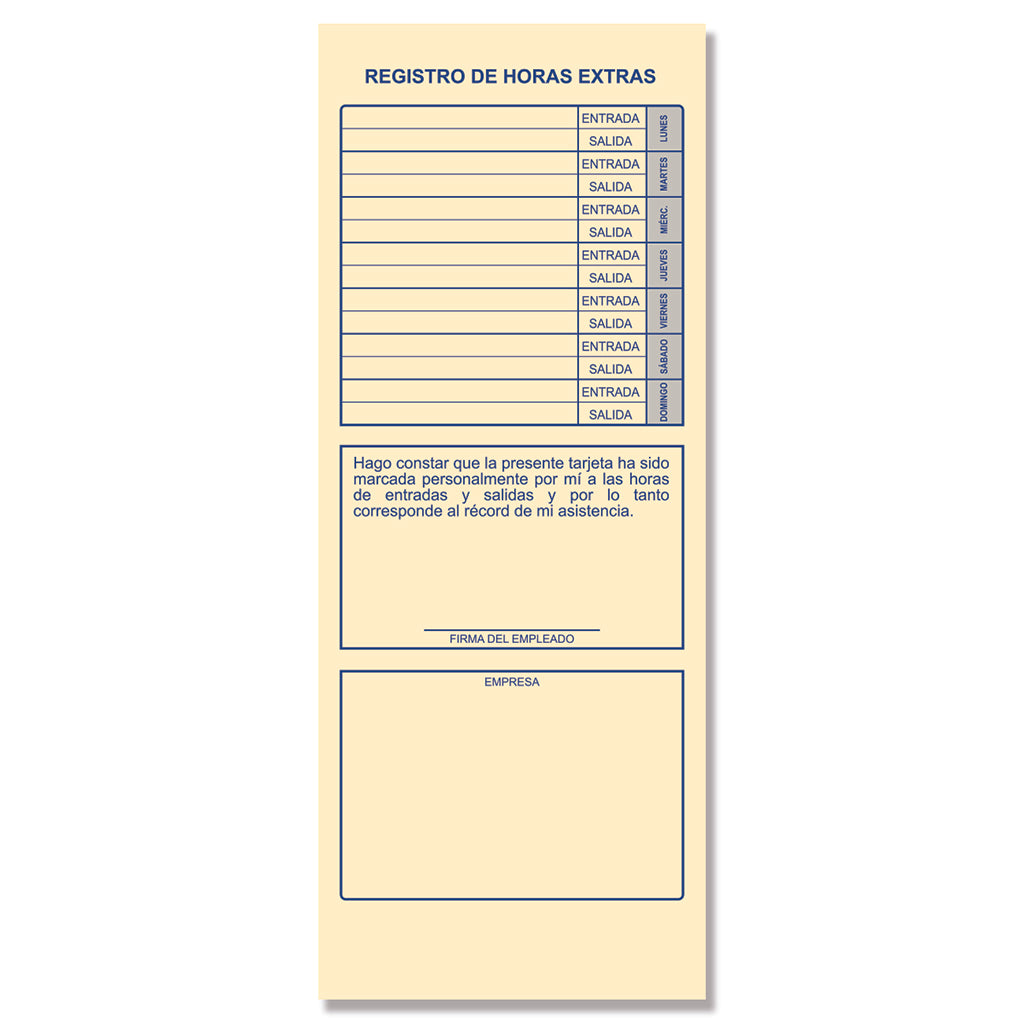 Tarjeta control de asistencia (100 tarjetas por pack)
